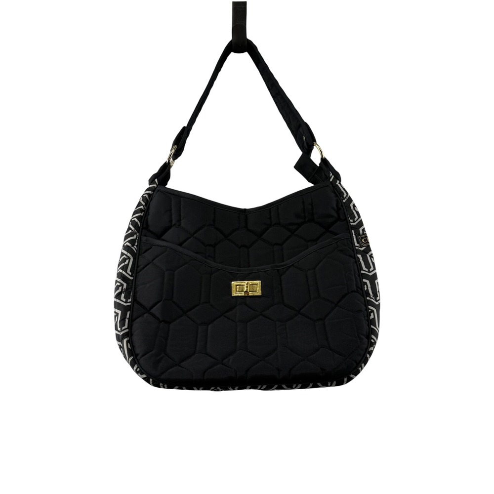 Cinda B Jet Set Black Classic Handbag II Quilted Hobo Bag Womens Discontinued